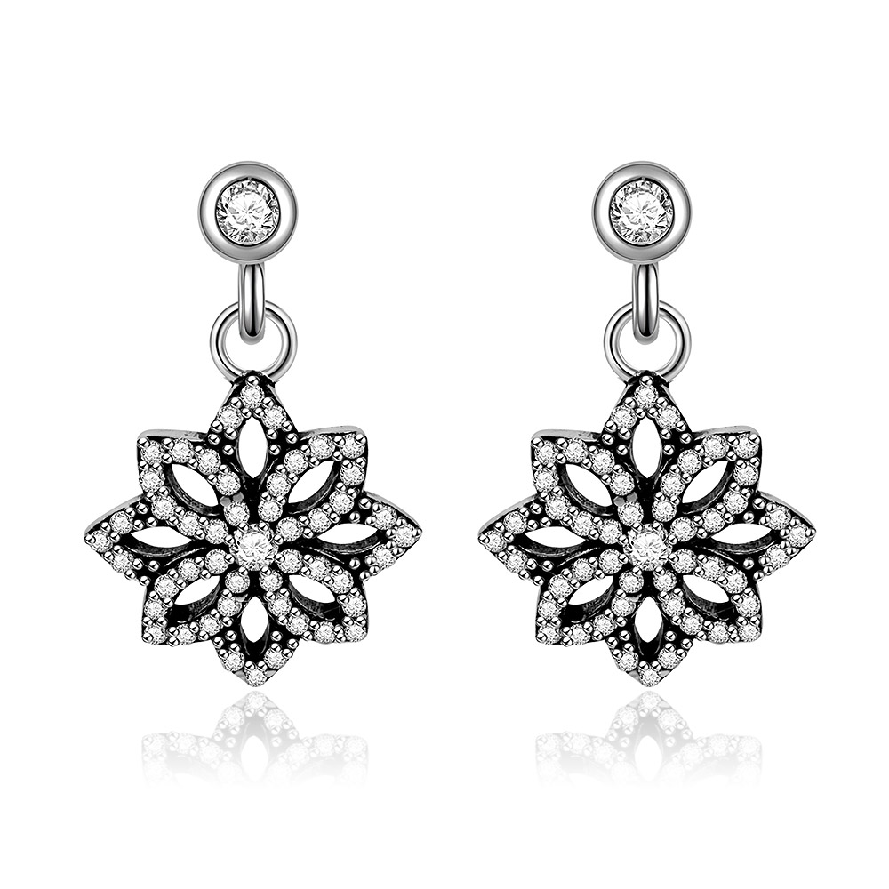 Silver Graphic Flower Earring